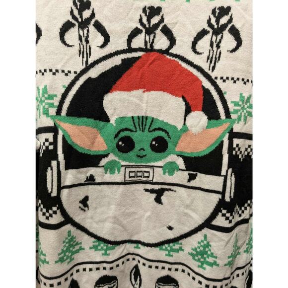 Star Wars Ugly Christmas Sweater Mens XL Mandalorian Grogu Green Holiday - Picture 2 of 8